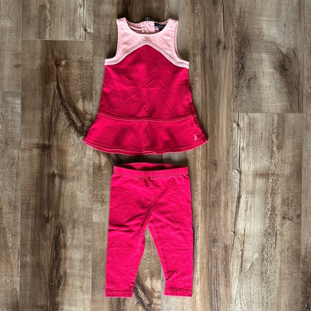 Nautica Pink Colorblock Set, Sleeveless Dress with Leggings, Baby Girl 6-9M